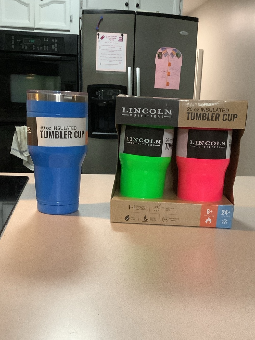 Lincoln Outfitters Insulated Tumbler Cup - Blue, Green & Pink Set